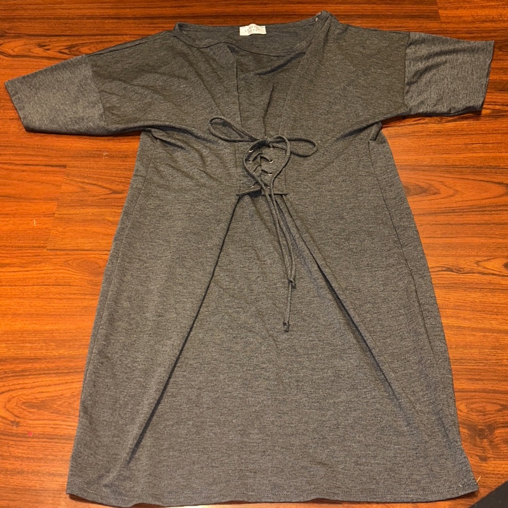 NWOT Janette Plus USA Charcoal Knit Dress w Lace Up Corset Waist Sz 3X